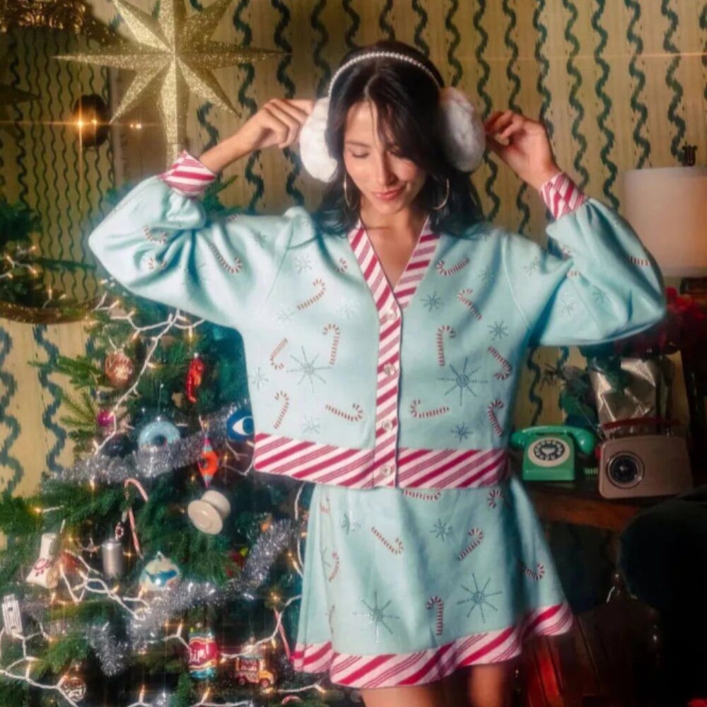 NEW Queen of Sparkles Mint Peppermint Stripe Trim Candy Cane Skirt
